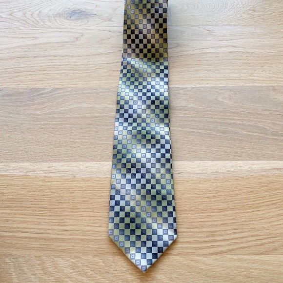 ALEXANDER JULIAN COLOURS Men's Silver/Green/Black Check Handmade Necktie sz OS - Picture 2 of 10